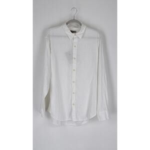 Flax Mens Linen Long Sleeve Button Front Collared Shirt Size Small White New